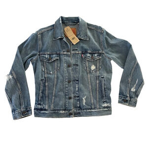 Levi's Ex-Boyfriend Distressed Classic Denim Blue Relax Fit Trucker Jacket SZ sm